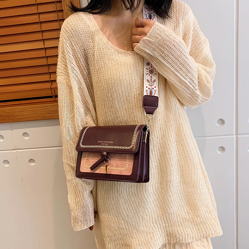 Contrast color Leather Crossbody Bags Travel Handbag Fashion Simple Shoulder Messenger Bag Ladies Cross Body Bag