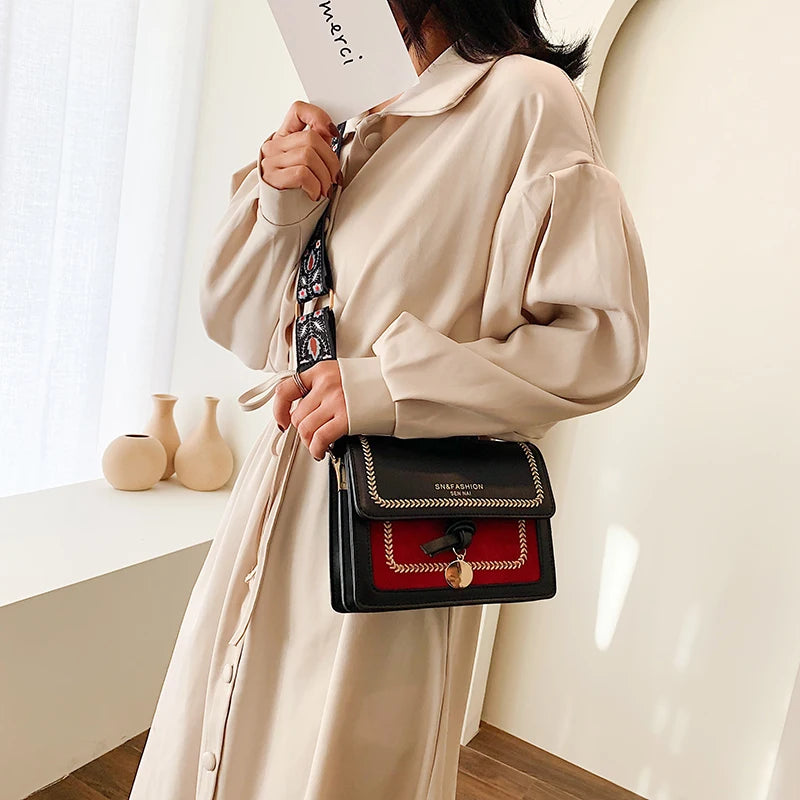 Contrast color Leather Crossbody Bags Travel Handbag Fashion Simple Shoulder Messenger Bag Ladies Cross Body Bag