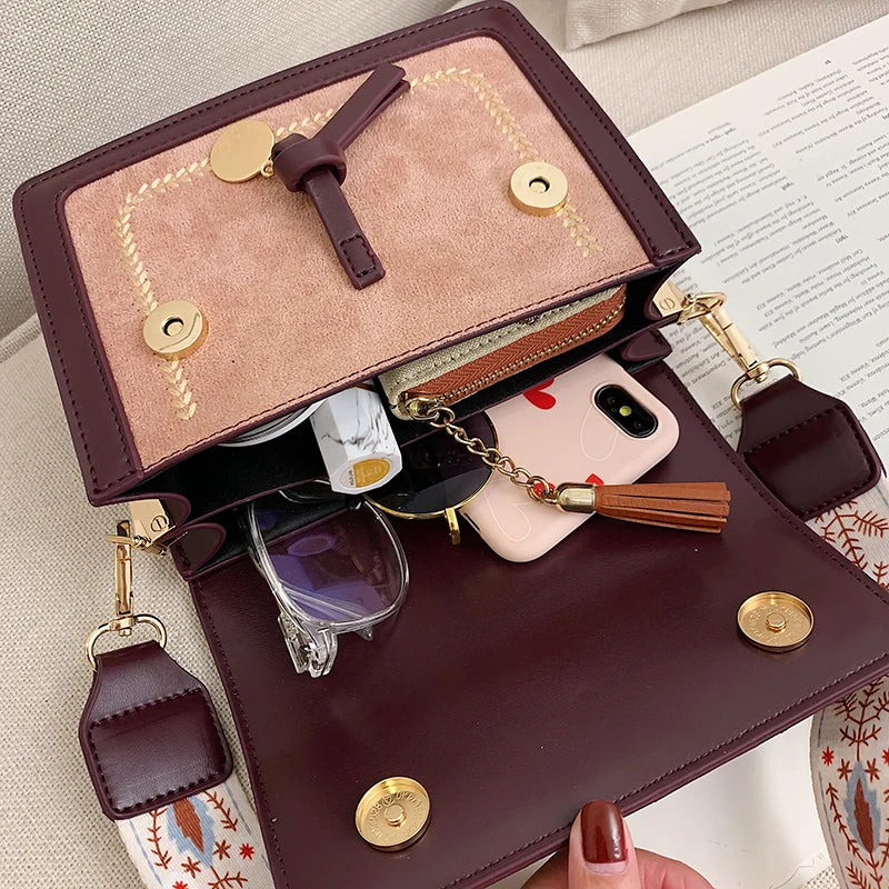 Contrast color Leather Crossbody Bags Travel Handbag Fashion Simple Shoulder Messenger Bag Ladies Cross Body Bag