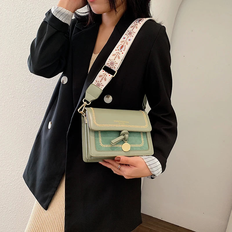 Contrast color Leather Crossbody Bags Travel Handbag Fashion Simple Shoulder Messenger Bag Ladies Cross Body Bag